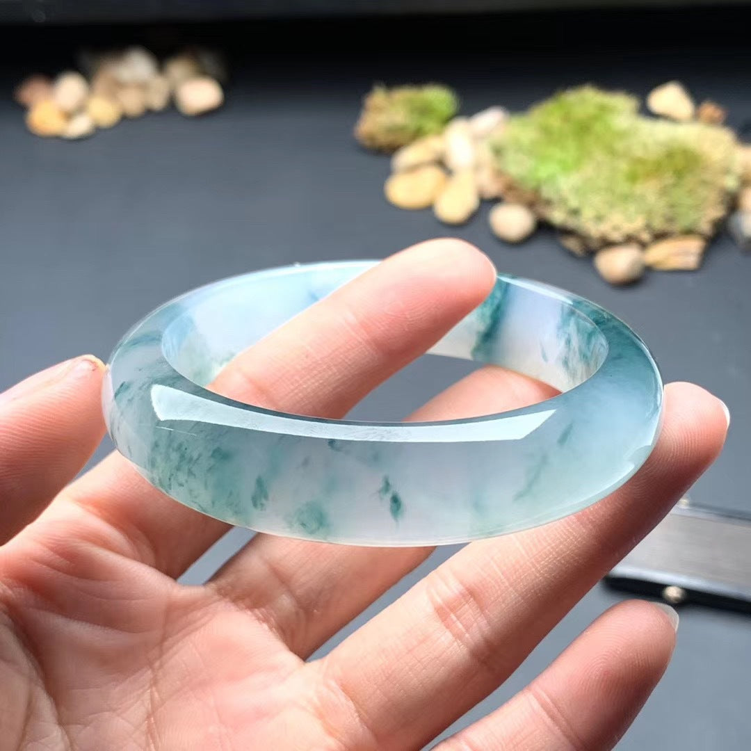 Jade Bracelet Myanmar Laokeng Ice Seed Floating Flower Jade Bracelet Floating Blue Flower Jade Bracelet Female Original Stone Clear Water Jade Bracelet